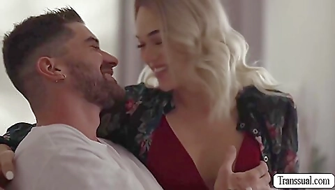 Blonde shemale gets her pussy fucked hard by a guy