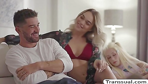 Blonde with large tits takes a big dick deep throat