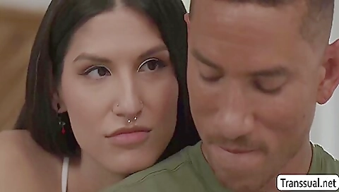 Brunette teen and her dude fuck hard in a threesome