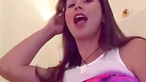 Busty brunette with big tits sucking and riding a dick